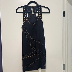 Wilster Black T Back Mini Dress with brass Grommet Detail XS